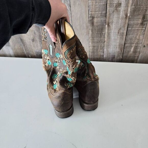 CORRAL Womens Handcrafted Western Cowboy Brown Stud Floral Embroidery Sz 7 Boot - Picture 5 of 7